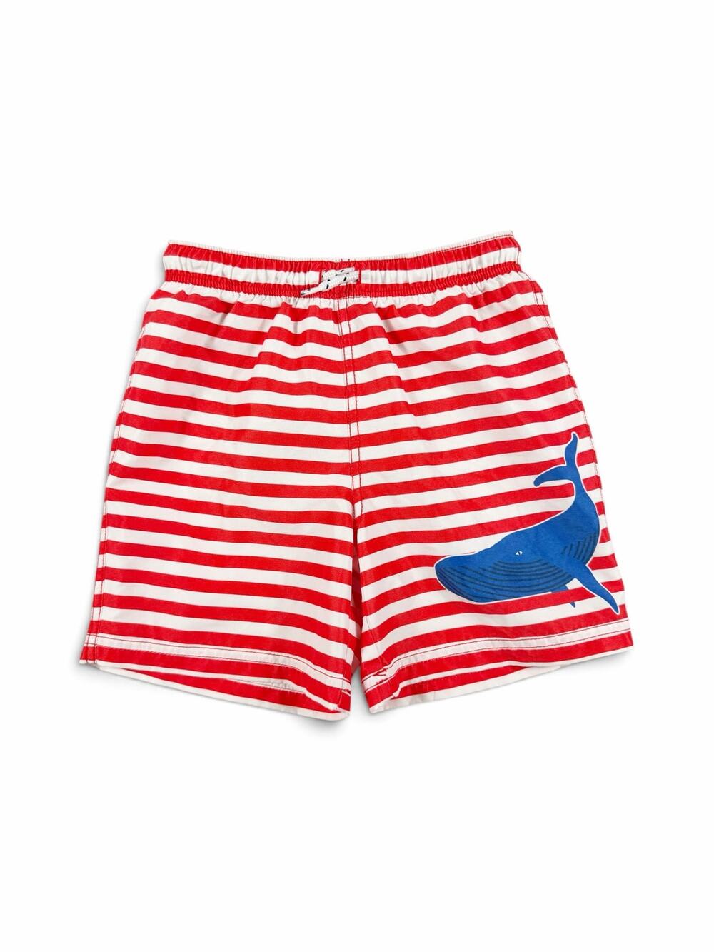 Mini Boden Whale Striped Swim Trunks Red White Size 7-8 swim shorts